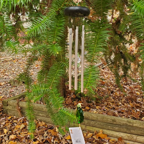 WOODSTOCK CHIMES Silver and Green Crystal Wind Chime with Tree of Life Theme NIB - Picture 2 of 8